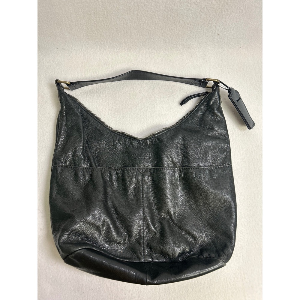 Minimalist Boho American Leather Co Womens Large Black Pebbled Leather Hobo Bag